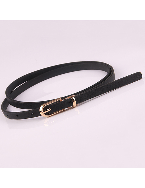 Fashion Black Pin Buckle Pu Leather Alloy Geometric Thin Belt