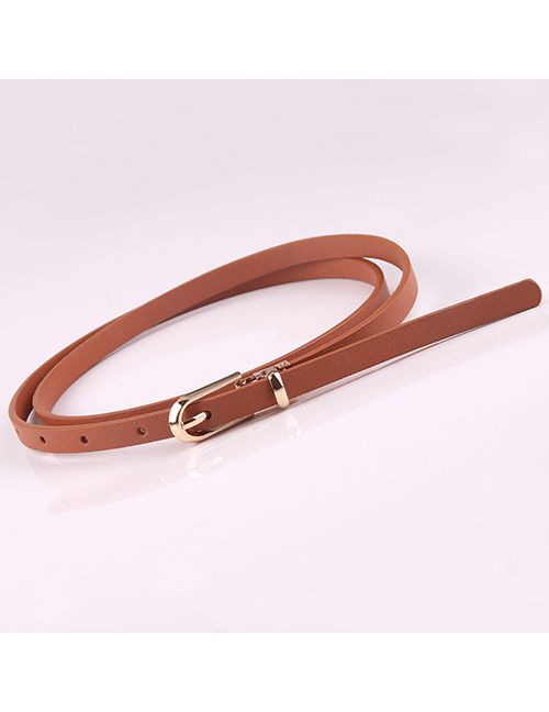 Fashion Camel Pin Buckle Pu Leather Alloy Geometric Thin Belt