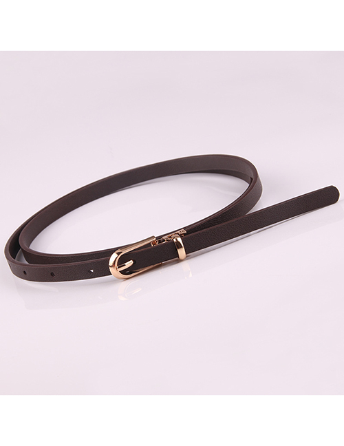 Fashion Coffee Pin Buckle Pu Leather Alloy Geometric Thin Belt