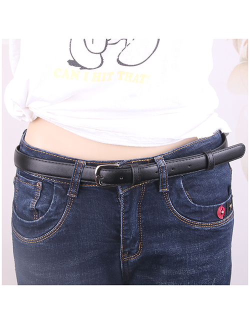 Fashion Black 90cm Pin Buckle Imitation Leather Japanese Buckle Thin Belt