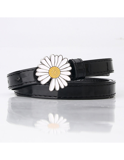 Fashion Black Daisy Drip Paint Leather Belt