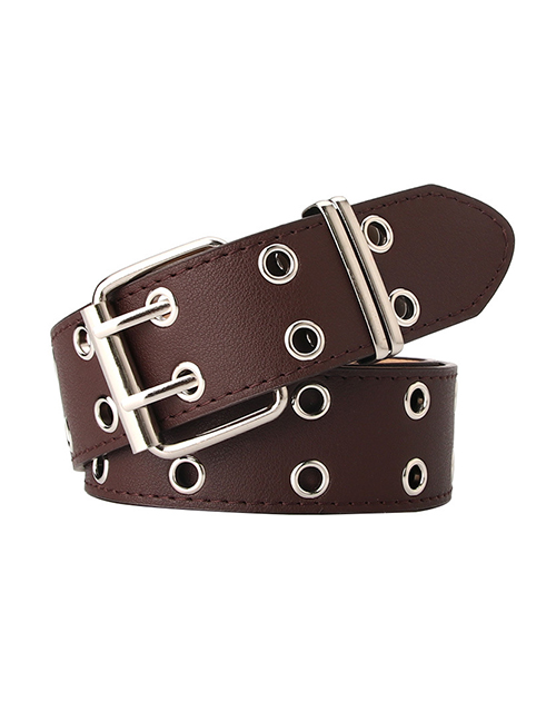 Fashion Brown Double-row Corn Hollow Wide Belt