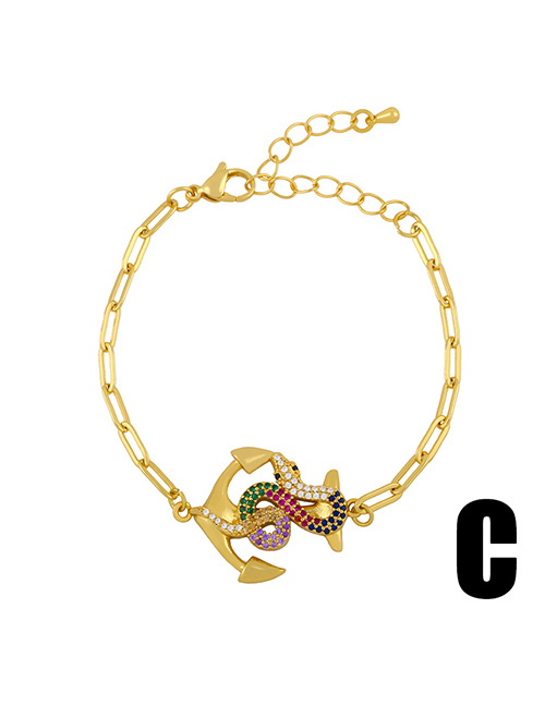 Fashion Type C Diamond Snake Round Gold Plated Copper Bracelet
