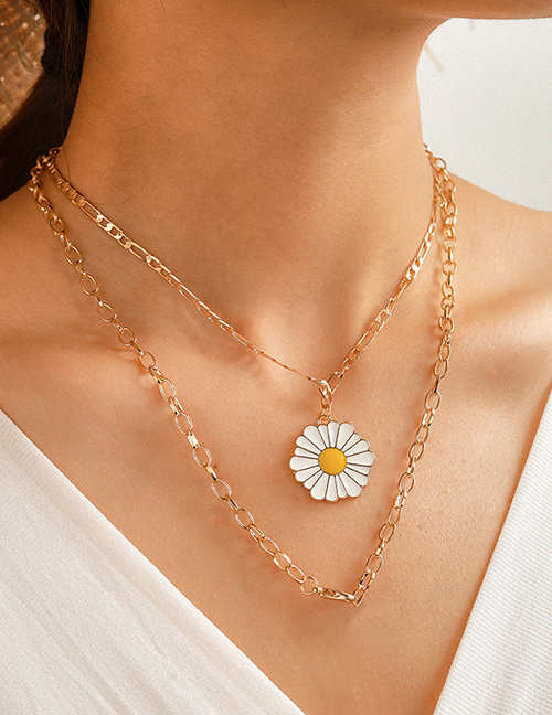 Fashion Golden Sun Flower Drop Oil Pendant Small Daisy Multilayer Necklace