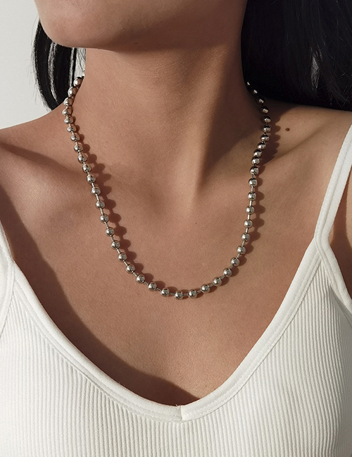 Fashion White K Single Layer Metal Bead Chain Necklace