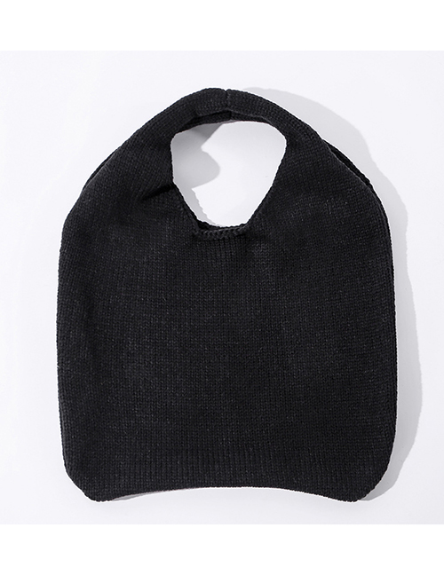 Fashion Black Solid Color Large Capacity Wool Knit Shoulder Bag
