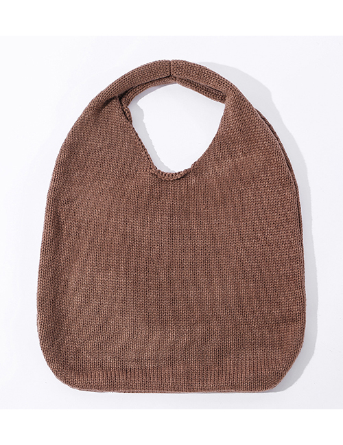 Fashion Deep Coffee Solid Color Large Capacity Wool Knit Shoulder Bag