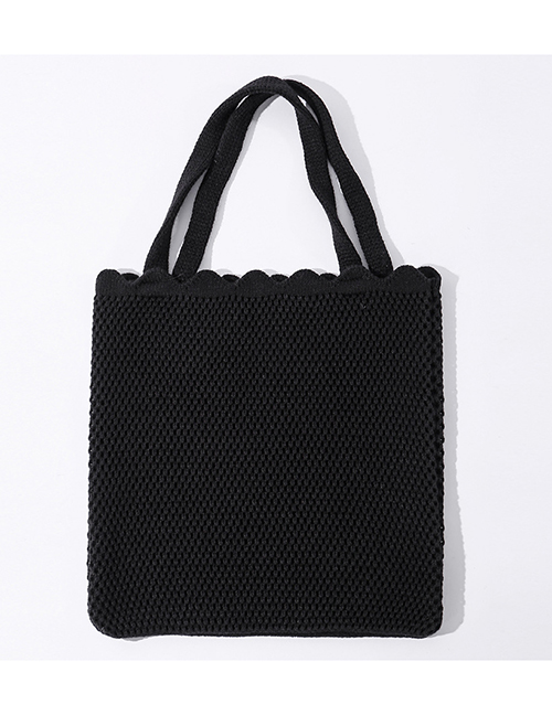 Fashion Black Solid Color Lace Shoulder Knit Bag
