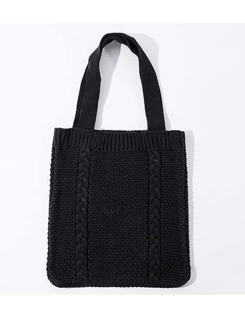 Fashion Black Wool Solid Color Twist Knit Handbag