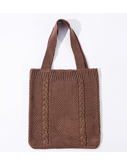 Fashion Deep Coffee Wool Solid Color Twist Knit Handbag