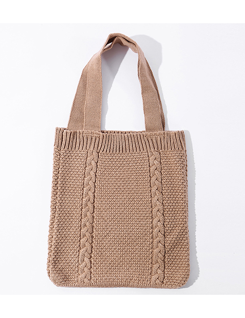 Fashion Khaki Wool Solid Color Twist Knit Handbag