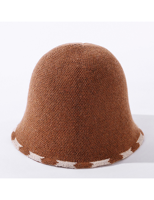 Fashion Caramel Pure Color Wool Stitching Lace Knitted Fisherman Hat