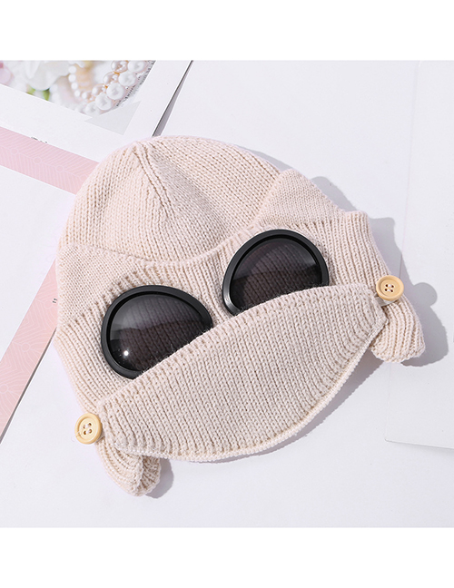 Fashion Beige Zhongtong Double-layer Thickened Mask Glasses One-piece Woolen Hat