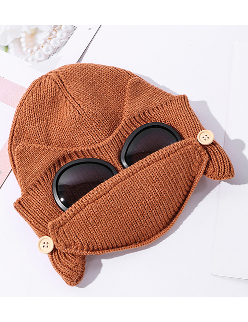Fashion Caramel Zhongtong Double-layer Thickened Mask Glasses One-piece Woolen Hat