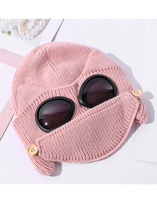 Fashion Pink Zhongtong Double-layer Thickened Mask Glasses One-piece Woolen Hat