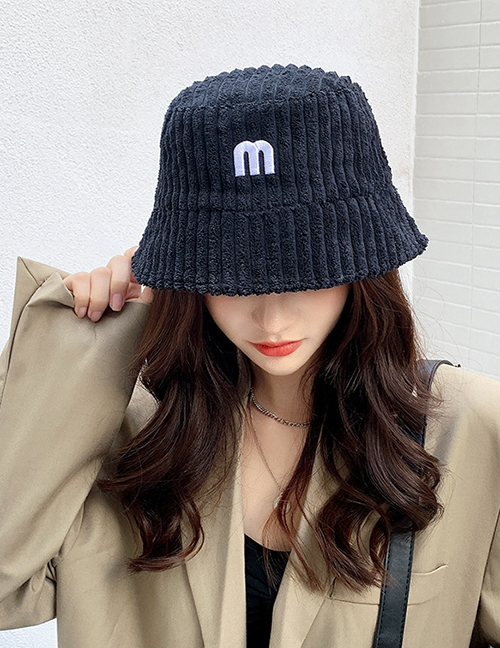 Fashion Black Double-sided Letter Embroidery Fisherman Hat
