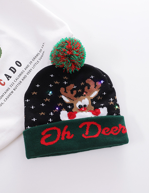 Fashion Navy Elk Christmas Wool Ball Thickened Contrast Printing Knitted Hat (without Light)