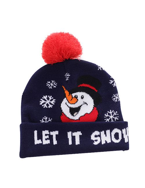 Fashion Tibetan Blue Snow Doll Christmas Wool Ball Flanging Printing Contrast Color Knitted Hat (without Light)