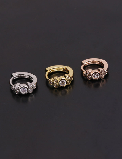 Fashion 2#silver Micro-inlaid Zircon Flowers Stainless Steel Geometric Earrings