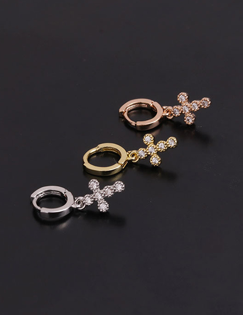 Fashion 13#rose Gold Micro-inlaid Zircon Flowers Stainless Steel Geometric Earrings