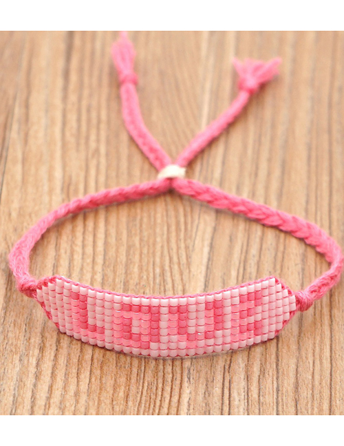 Fashion Pink Rice Beads Woven Letters Handmade Beaded Bracelet