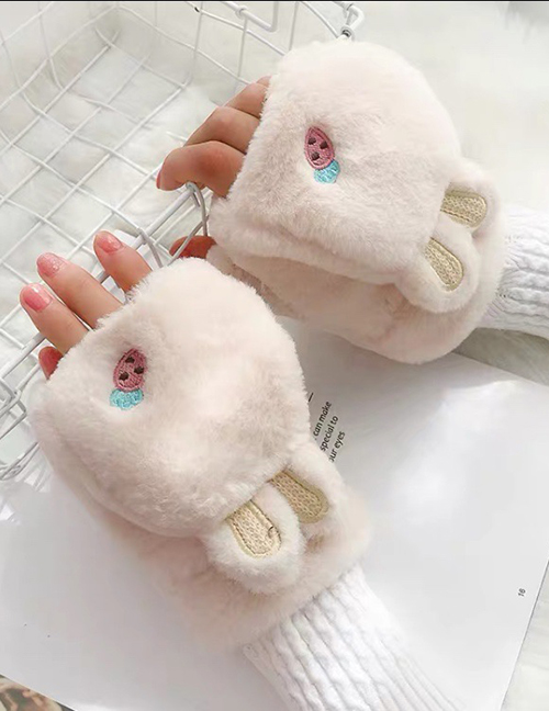 Fashion Carrot Rice Animal Flip Fingerless Plush Thick Warm Gloves