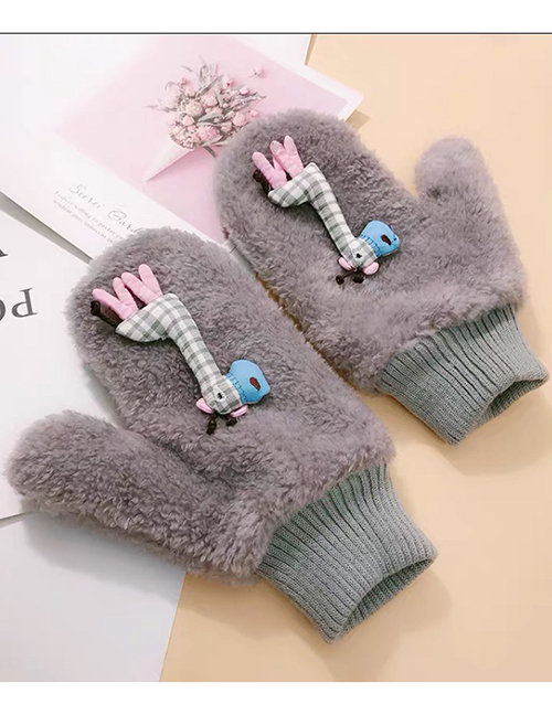 Fashion Giraffe-gray Animal Flip Fingerless Plush Thick Warm Gloves