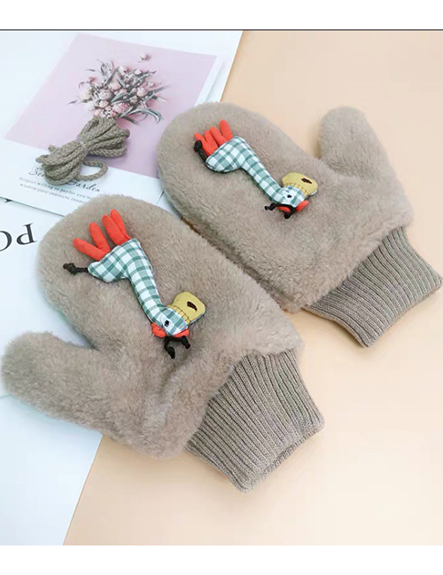 Fashion Giraffe-coffee Animal Flip Fingerless Plush Thick Warm Gloves