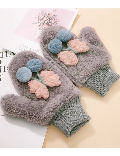 Fashion Butterfly-gray Animal Flip Fingerless Plush Thick Warm Gloves