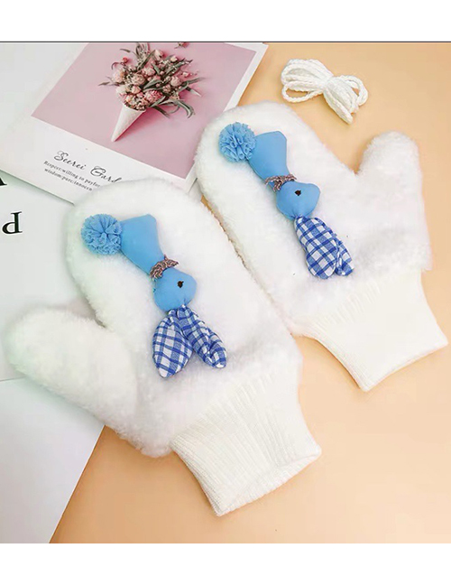 Fashion Ear Rabbit-white Animal Flip Fingerless Plush Thick Warm Gloves