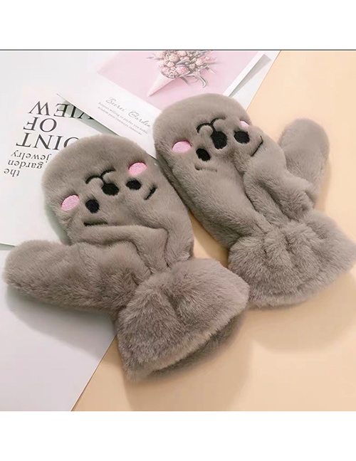 Fashion Cute Pet-gray Animal Flip Fingerless Plush Thick Warm Gloves