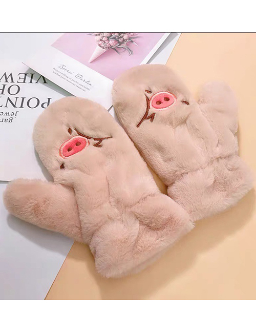 Fashion Cute Pet-khaki Animal Flip Fingerless Plush Thick Warm Gloves