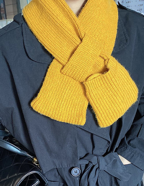 Fashion Yellow Knitted Wool Pocket Cross Warm Scarf