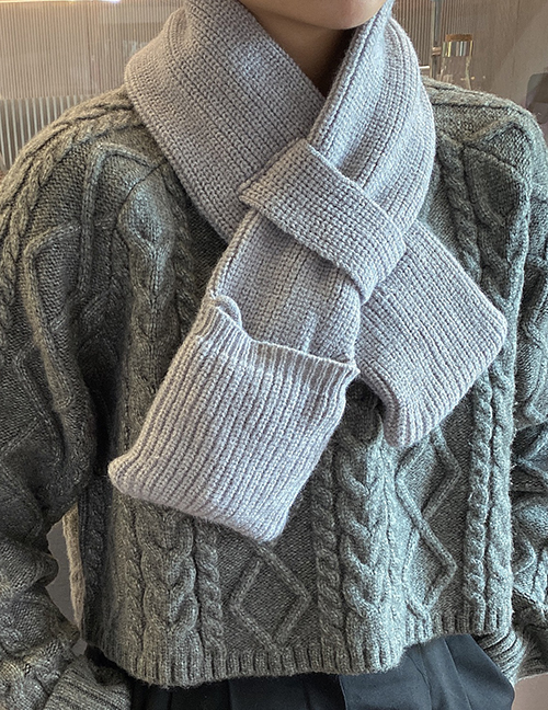 Fashion Gray Knitted Wool Pocket Cross Warm Scarf