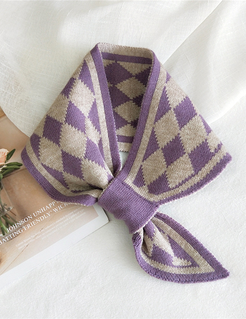 Fashion Diamond Purple Cross Lattice Love Polka Dot Geometric Double-sided Knitted Wool Scarf