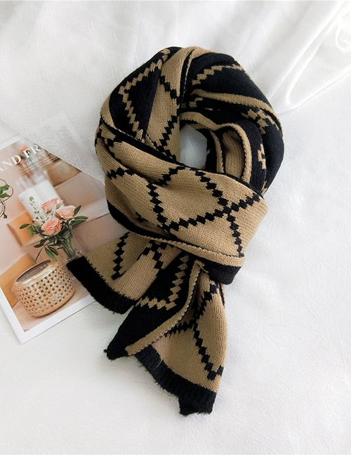 Fashion Camel Black Double-sided Mesh Knitted Wool Scarf