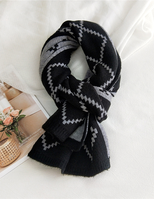 Fashion Gray Black Double-sided Mesh Knitted Wool Scarf