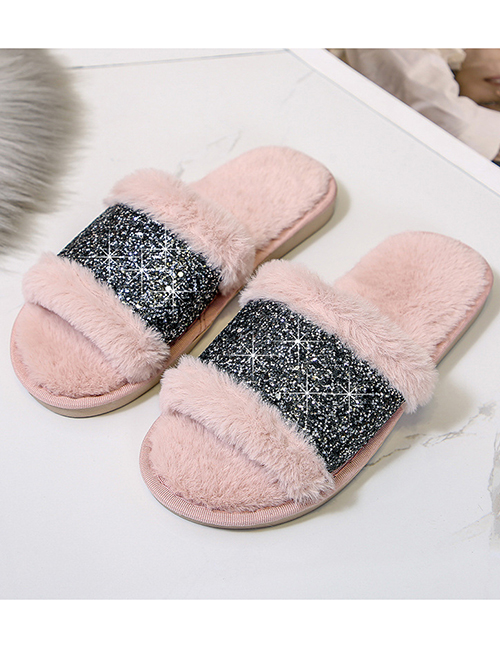 Fashion Pink Plush Open-toed Slippers