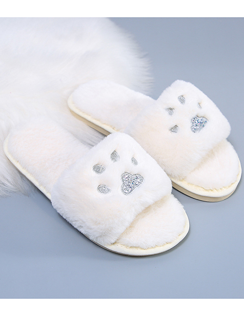 Fashion Off-white Non-slip Small Foot Opening Plush Slippers