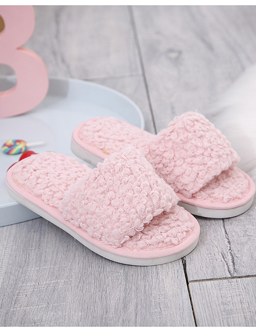 Fashion Pink Lamb Wool Flat-bottomed Children S Slippers
