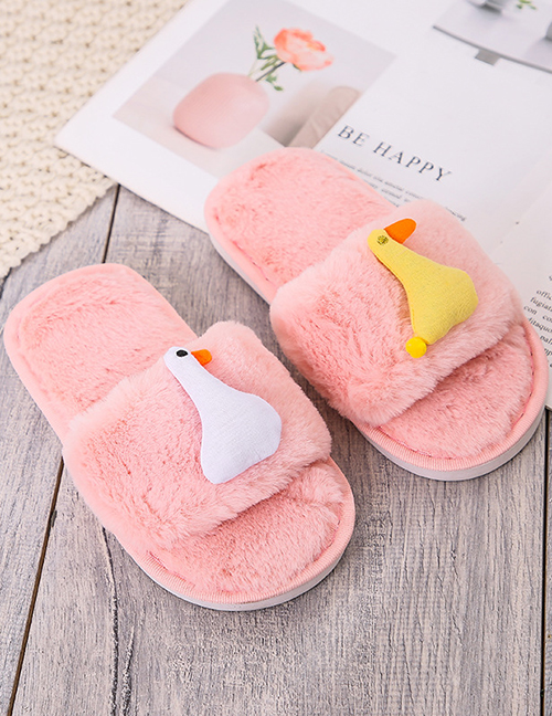 Fashion Pink Chicken And Duck Flat-bottomed Plush Slippers
