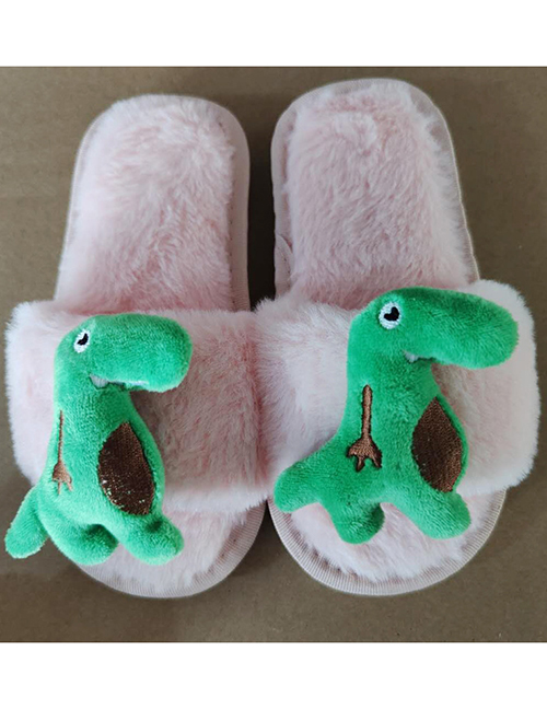 Fashion Pink Little Green Dragon Dinosaur Plush Flat-bottomed Plush Slippers