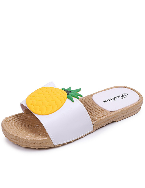 Fashion White Pineapple Fruit Flat Slippers
