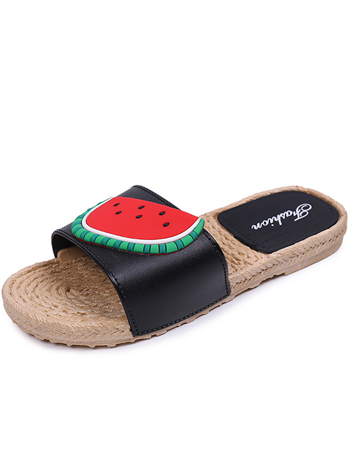 Fashion Black Watermelon Fruit Flat Slippers
