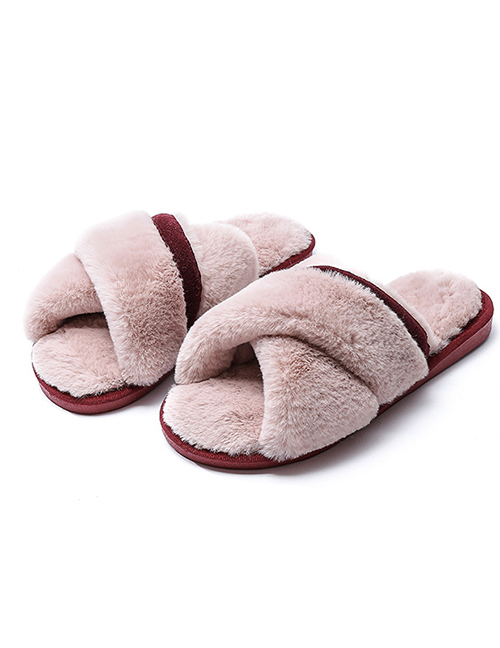 Fashion Pink Cross Suede Flat Slippers