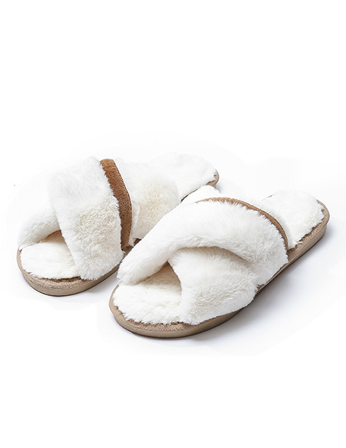 Fashion Off-white Cross Suede Flat Slippers