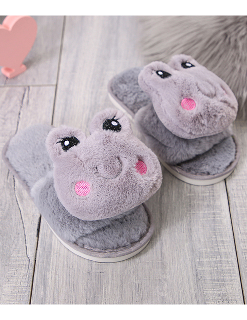 Fashion Children S Grey Plush Leaping Frog Indoor Soft Bottom Leap-toe Parent-child Slippers