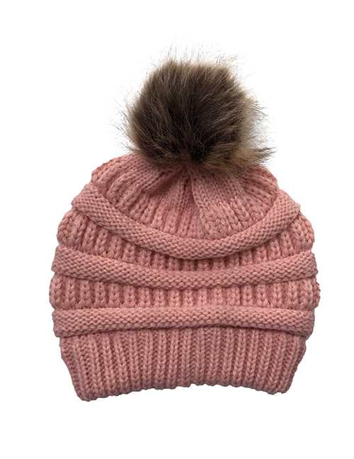 Fashion Pink Button Knitted Cross-belt Woolen Hat