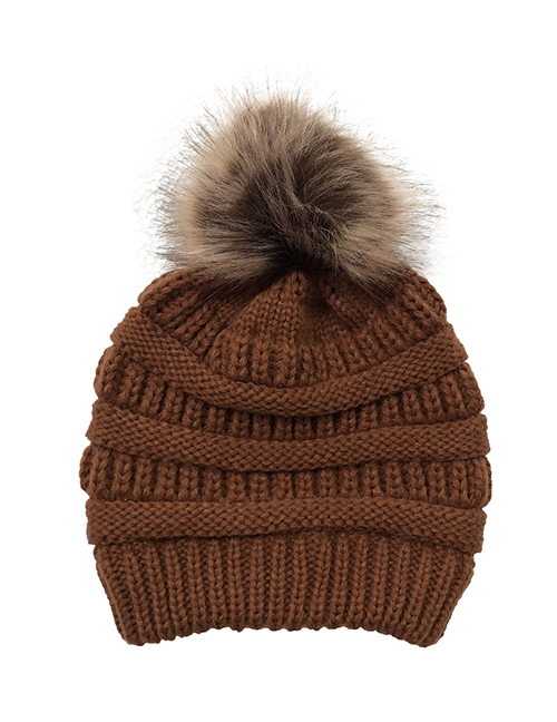 Fashion Caramel Colour Button Knitted Cross-belt Woolen Hat
