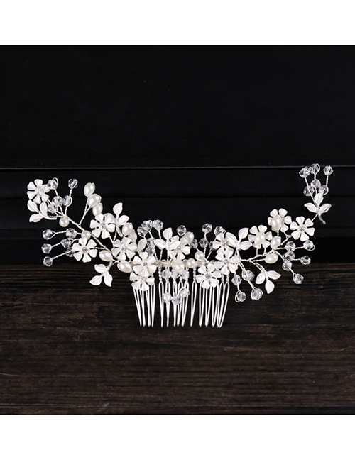 Fashion Silver Handmade Pearl Alloy Flower Insert Comb
